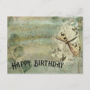 Vintage-Libelle-Birthday-Postkarte Postkarte