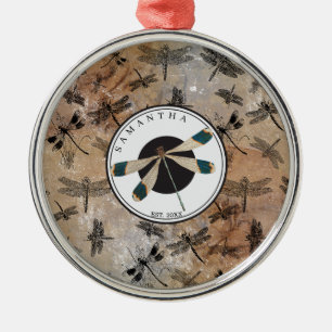 Vintage Libelle mit distressed Entomologie Monogra Ornament Aus Metall