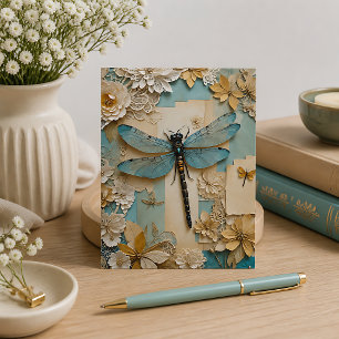 Vintage Libelle Mixed Media Postkarte