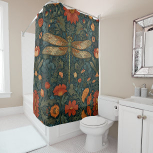 Vintage Libelle orange floral grüne boho chic Duschvorhang