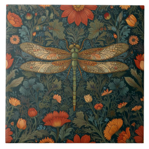 Vintage Libelle orange floral grüne boho chic Fliese