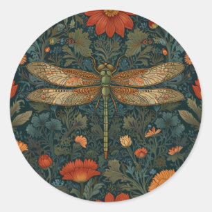 Vintage Libelle orange floral grüne boho chic Runder Aufkleber