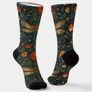 Vintage Libelle orange floral grüne boho chic Socken