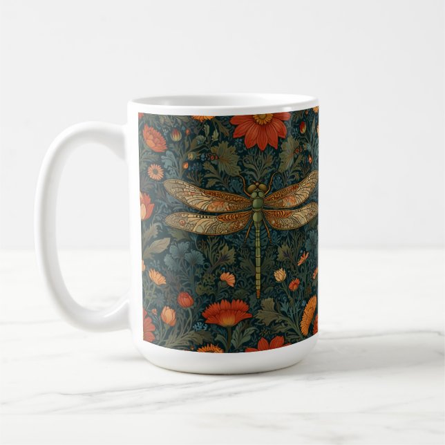 Vintage Libelle Orangenblumengrün boho chic Kaffeetasse (Links)