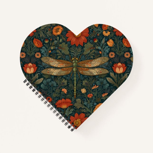 Vintage Libelle Orangenblumengrün boho chic Notizbuch (Vorderseite)