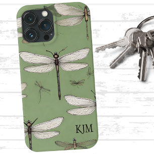 Vintage Libellen auf der Sage Green Monogram Case-Mate iPhone Hülle
