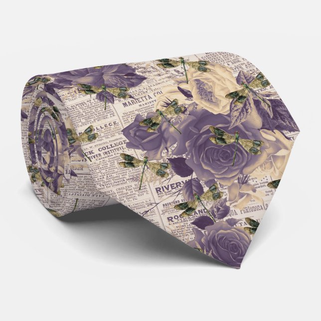 Vintage Libellen-Blumen-Schlips Krawatte (Gerollt)