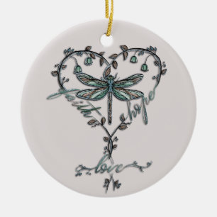 Vintage Libellen-Herz Glaube Hoffnung Liebe Keramik Ornament
