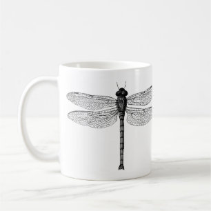 Vintage-Libellen-Illustration in Schwarzweiß Kaffeetasse