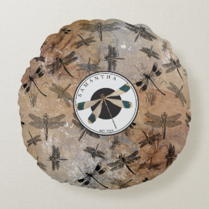 Vintage Libellenstörung Entomologie-Monogramm Rundes Kissen