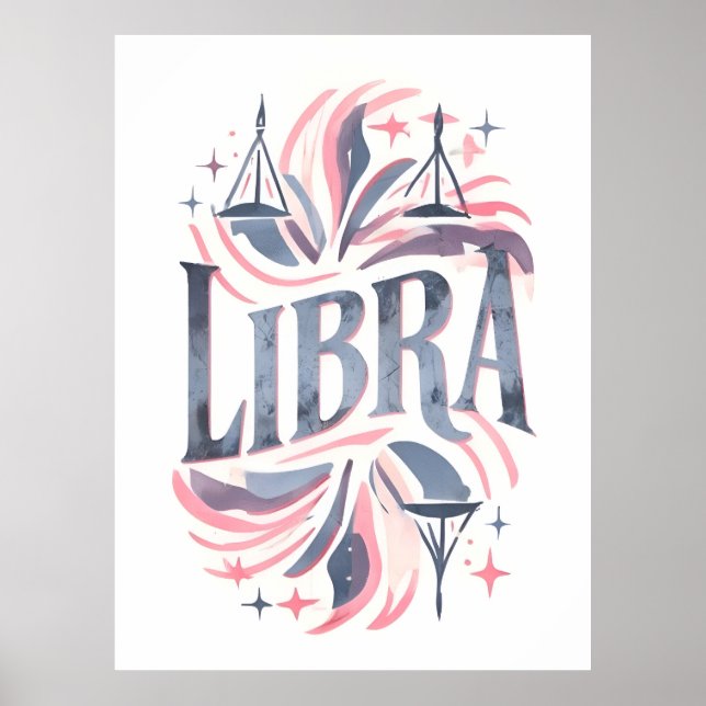 Vintage Libra Zodiac Sign Whimsical Illustration Poster (Vorne)