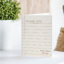 Vintage Library Book Checkout Neutral Wedding  Dankeskarte