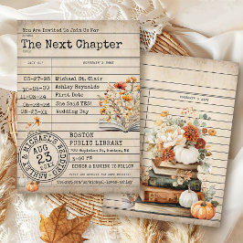 Vintage Library Card Books Fall Floral Wedding Einladung