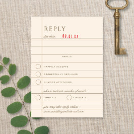 Vintage Library Checkout Neutral Wedding Reply RSVP Karte