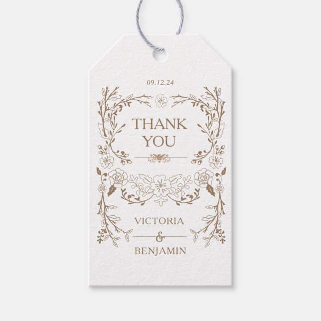 Vintage Library Elegant Floral Wedding Geschenkanhänger (Vorderseite)