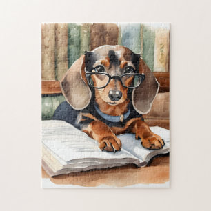 Vintage Library Watercolor-Dackel Puzzle