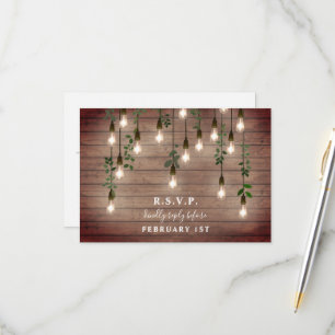 Vintage Lichter Rustikaler Holzbotanische Hochzeit RSVP Karte