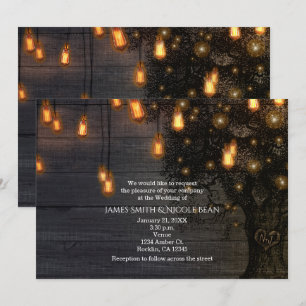 Vintage-Lichterketten- und Baum-Hochzeitseinladung Einladung