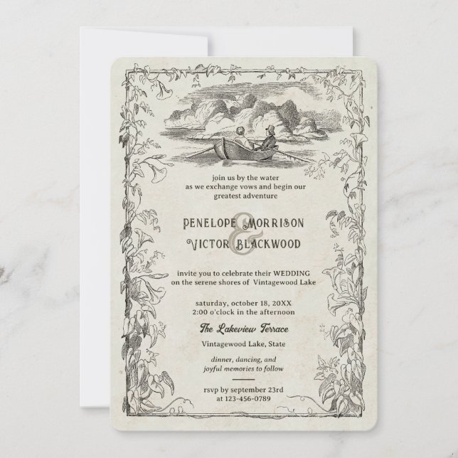Vintage Liebe Couple am See Einladung (Vorderseite)