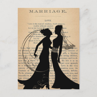 Vintage Liebe & Ehe Lesbischer Hochzeitskollege Postkarte