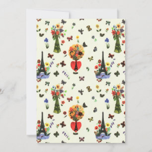 Vintage Liebe Floral Paris Eiffelturm Butterfly Feiertagskarte
