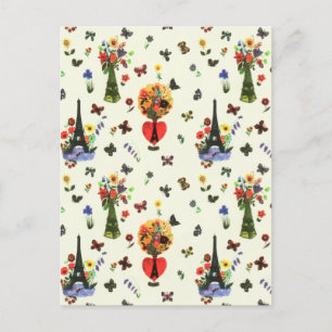 Vintage-Liebe Floral Paris Eiffelturm Schmetterlin Feiertagspostkarte