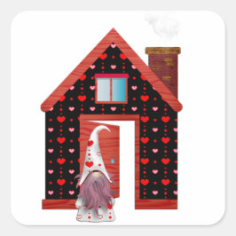 Vintage Liebe Herzen Gnome und seine Herzen Haus Quadratischer Aufkleber