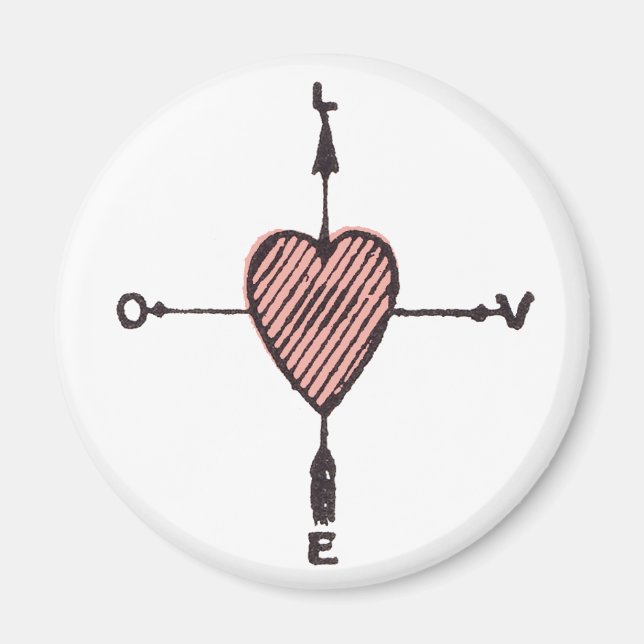 Vintage Liebe Herzkompass Magnet (Vorne)