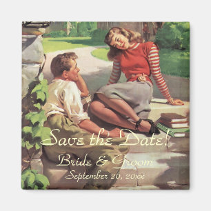 Vintage-Liebe High-School-Verliebte Save-the-Date Magnet