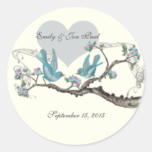 Vintage Liebe Hot Pink Aqua auf Elfenbein Vogelkle Runder Aufkleber