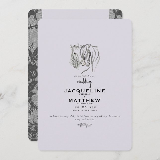 Vintage Liebe & Lace Lavender Wedding Einladung (Vorne/Hinten)