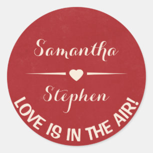Vintage Liebe Personalisiert Red Burgund Hochzeit Runder Aufkleber