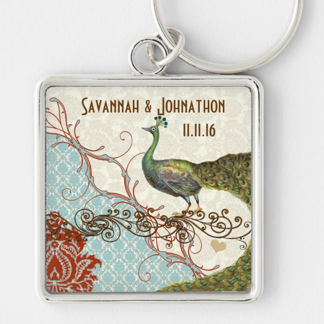 Vintage Liebe Pfauenhochzeitskette Schlüsselanhänger (Vorne)