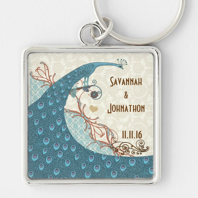 Vintage Liebe Pfauenhochzeitskette Schlüsselanhänger (Vorne)