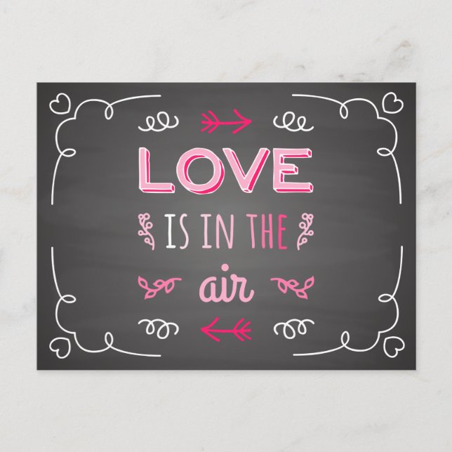 Vintage Liebe Pink & Black Chalkboard Hochzeit Postkarte (Vorderseite)
