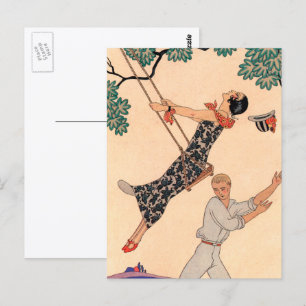 Vintage Liebe Romantik, Escarpolette Swing Barbier Postkarte