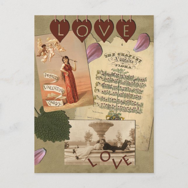 Vintage "Liebe"-Scrapbook Postkarte (Vorderseite)