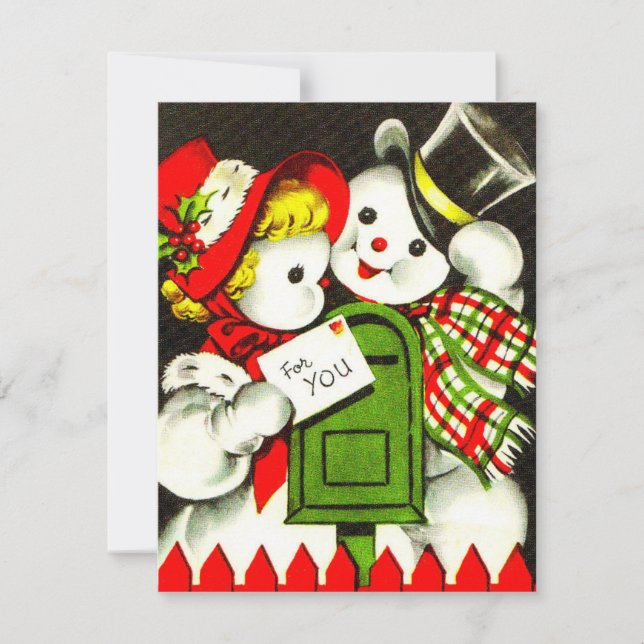 Vintage Liebe Snowman Feiertagskarte (Vorderseite)