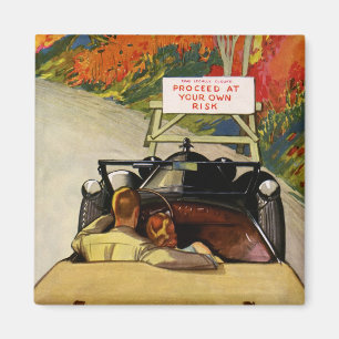 Vintage Liebe, Straße gesperrt, auf eigenes Risiko Magnet