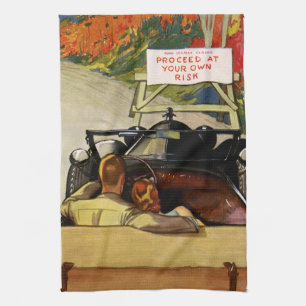 Vintage Liebe, Straße gesperrt, fahren Sie auf eig Geschirrtuch