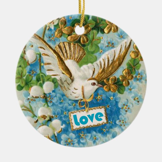 Vintage Liebe taube blaue Blume zieren Keramikornament (Vorne)