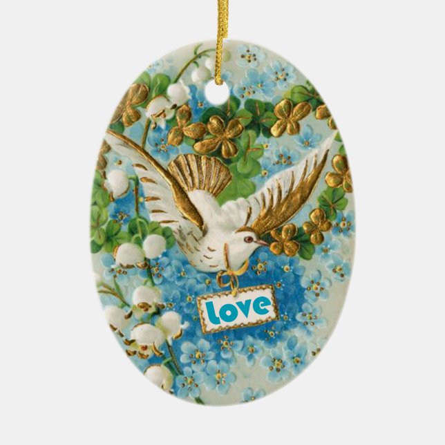 Vintage Liebe taube blaue Blume zieren Keramikornament (Vorne)