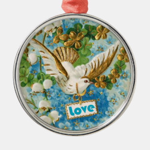 Vintage Liebe taube blaue Blume zieren Silbernes Ornament