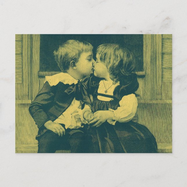 Vintage Liebe und romanisches Foto, Kinder Kiss Postkarte (Vorderseite)