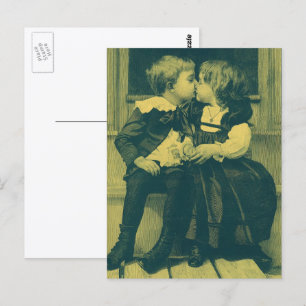 Vintage Liebe und romanisches Foto, Kinder Kiss Postkarte