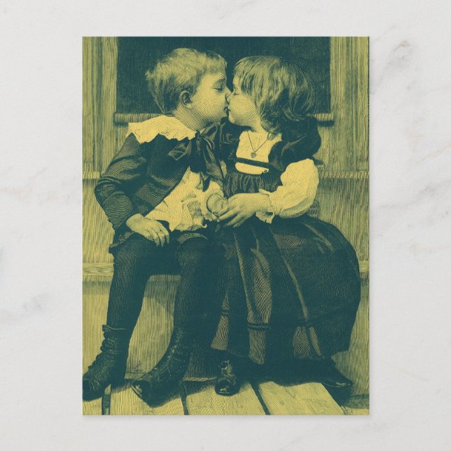 Vintage Liebe und romanisches Foto, Kinder Kiss Postkarte (Vorderseite)