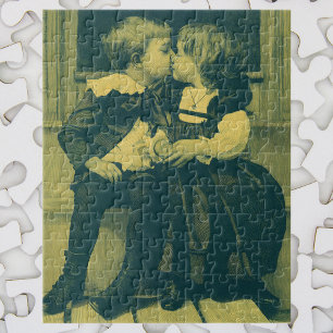 Vintage Liebe und romanisches Foto, Kinder Kiss Puzzle