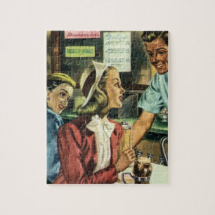 Vintage‑Liebe und Romantik, Dame im Soda‑Laden Puzzle