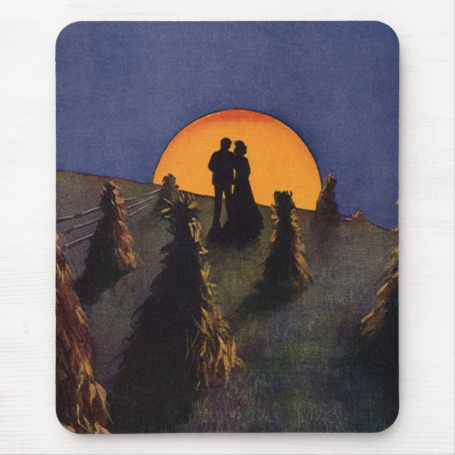 Vintage Liebe und Romantik, Ernte Moon Kiss Mousepad (Vorne)