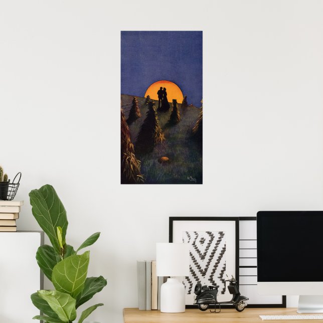 Vintage Liebe und Romantik, Ernte Moon Kiss Poster (Heimbüro)